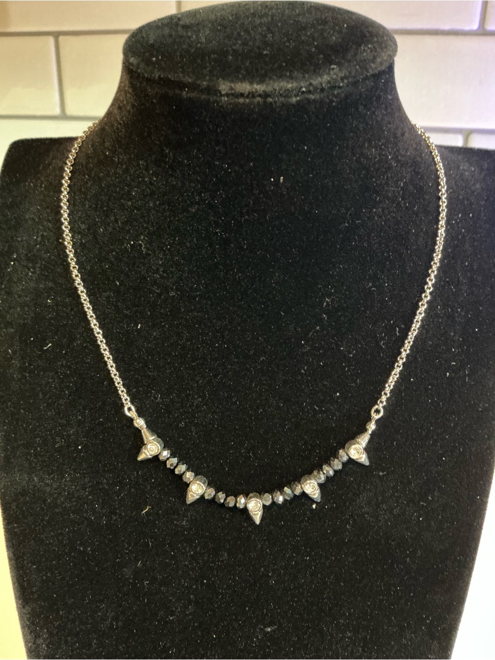 Lia Sophia Silver-Tone Faceted Gray Bead Necklace with Spike Accents